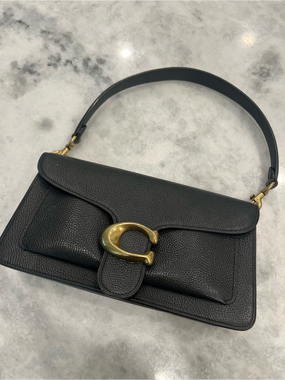 Coach Black Leather Shoulder Bag with Gold 'C' Hardware